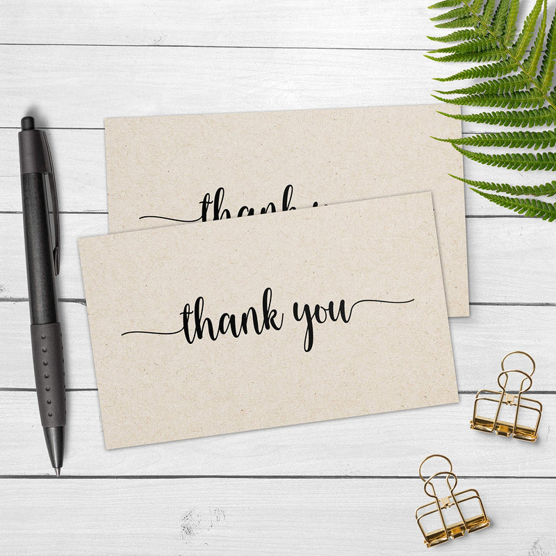 321Done Thank You Note Cards (Set of 50) 3" x 5" - Blank on Back - Made in USA, Cute Modern Script Kraft Tan Thick Cardstock, Small Small (3 x 5 inches) No Envelopes - Blank on Back - NewNest Australia