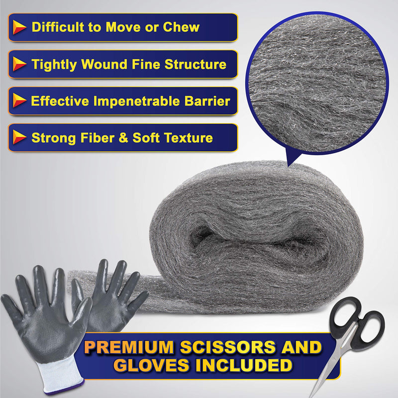 MAPORCH 3 Pack Steel Wool, 3.2”x7.5 Ft Control Fill Fabric, Gap Blocker for Holes, Pipeline, Wall Crack, House, Garage Including DIY Accessories, One Pair of Gloves and Scissor - NewNest Australia