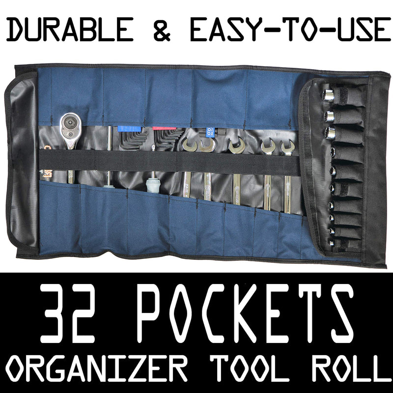 32 Pocket Tool Roll Organizer - Wrench Organizer & Tool Pouch - Wrench Roll Includes Pouches for 10 Sockets - Roll Up Tool Bag for Electrician, HVAC, Plumber, Carpenter or Mechanic - From Rugged Tool - NewNest Australia