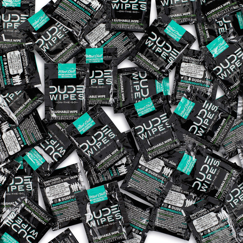 DUDE Wipes Flushable Wipes, Individually Wrapped Wet Wipes for Travel, Mint Chill Scent with Vitamin-E and Aloe, 30 On-The-Go singles - NewNest Australia