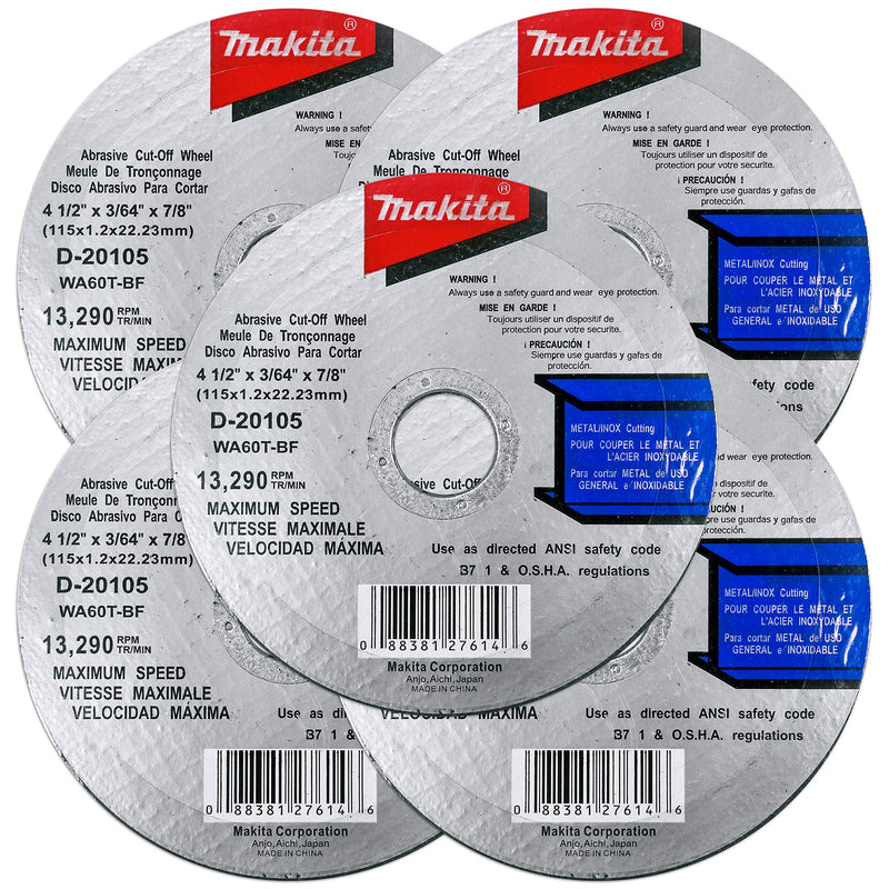 Makita 5 Pack - 4.5" Cut Off Wheels For 4.5" Grinders - Aggressive Cutting For Metal & Stainless Steel/INOX - 4-1/2" x .045" x 7/8-Inch - NewNest Australia