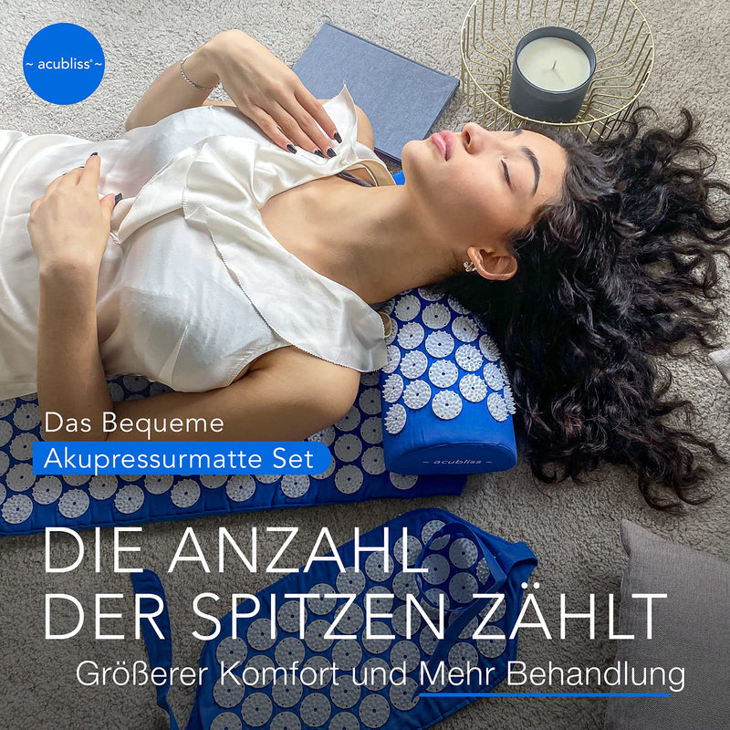 Acubliss Acupressure Mat And Pillow - Acupressure Set With Strap - Against Neck And Back Pain - Acupressure Mat With Pillow And Strap For More Energy And Relaxation - With Bag - Deep Blue - NewNest Australia