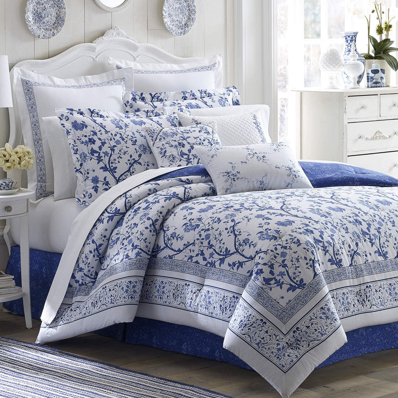 NewNest Australia - Laura Ashley Home Charlotte Collection Luxury Ultra Soft Comforter, All Season Premium Bedding Set, Stylish Delicate Design for Home Décor, 14" X 20", China Blue 14" X 20" 