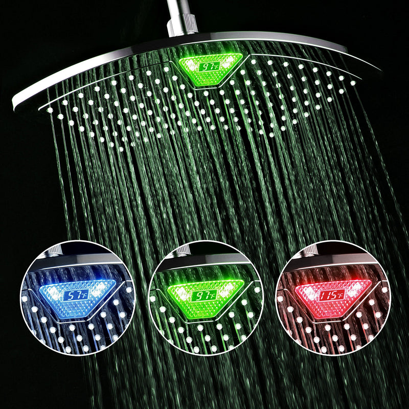 Dream Spa AquaFan 12 inch All-Chrome Rainfall-LED-Shower-Head with Color-Changing LED/LCD Temperature Display - NewNest Australia