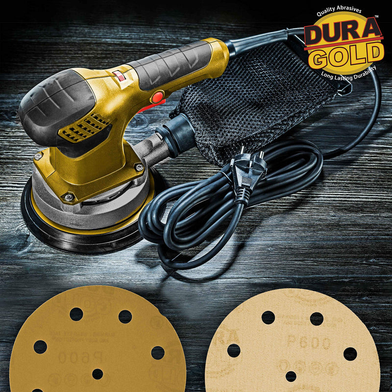 Dura-Gold - Premium - 600 Grit - 5" Gold Sanding Discs - 9-Hole Pattern Dustless Hook and Loop for DA Sander - Box of 50 Finishing Sandpaper Discs for Woodworking or Automotive 600-Grit - NewNest Australia