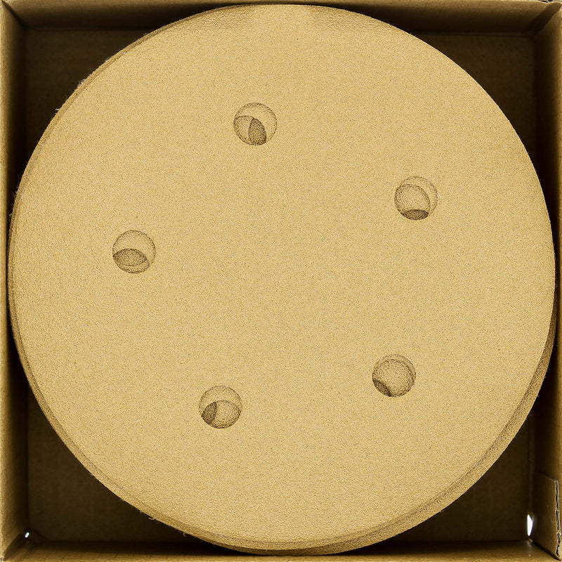 Dura-Gold Premium 5" Gold Sanding Discs - 150 Grit (Box of 50) - 5 Hole Pattern Dustless Hook & Loop Backing Sandpaper for DA Sanders, Aluminum Oxide Abrasive - Sand Automotive Paint, Woodworking Wood 150-Grit - NewNest Australia
