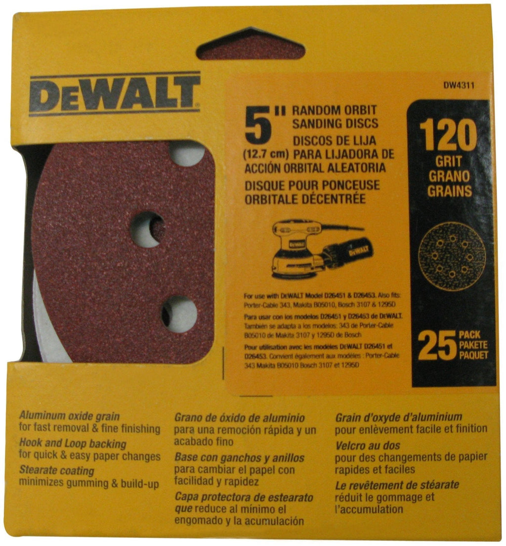 DEWALT DW4311 5-Inch 8 Hole 120 Grit Hook and Loop Random Orbit Sandpaper (25-Pack) - NewNest Australia