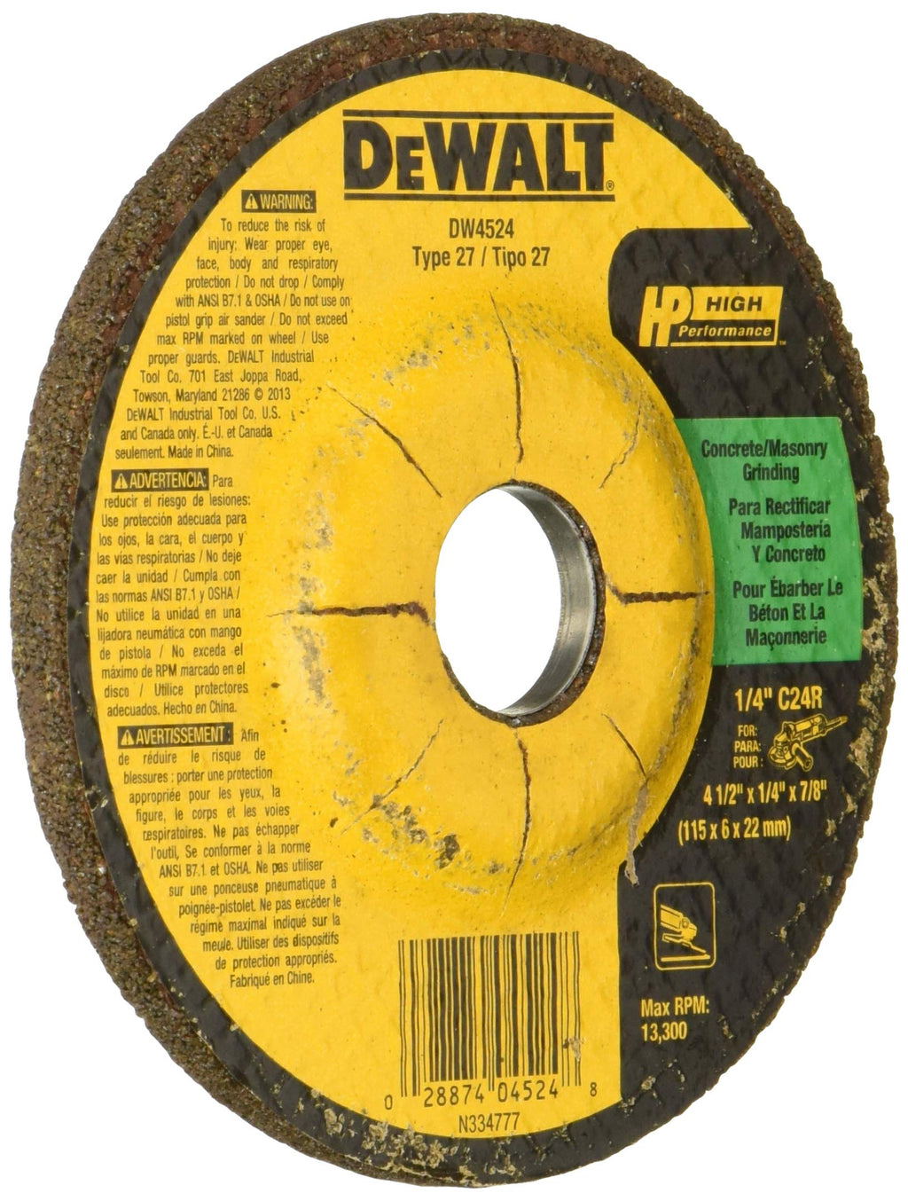 DEWALT DW4524 4-1/2-Inch by 1/4-Inch by 7/8-Inch Concrete/Masonry Grinding Wheel - NewNest Australia