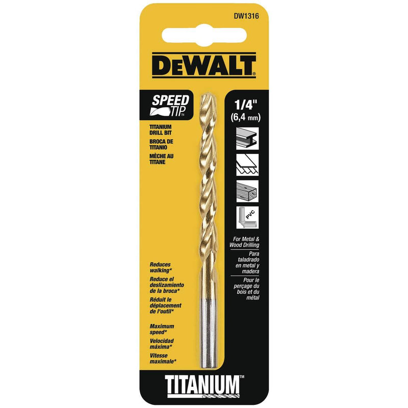 DEWALT DW1316 1/4-Inch Titanium Split Point Twist Drill Bit,Gold 1/4 IN - NewNest Australia