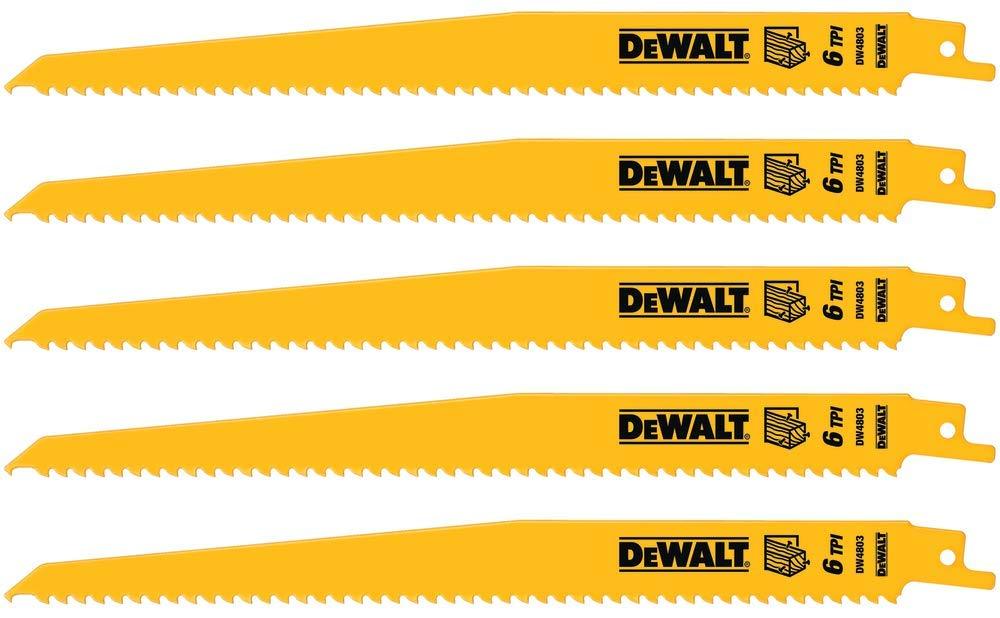 DEWALT Reciprocating Saw Blades, Tapered Back, Bi-Metal, 9-Inch 6-TPI, 5-Pack (DW4803) - NewNest Australia