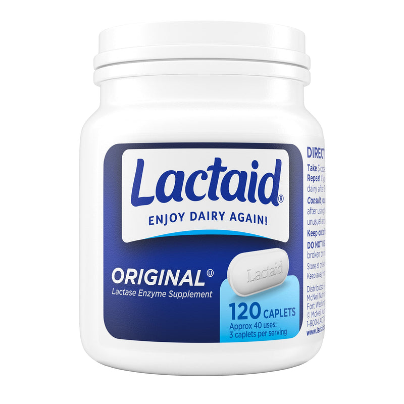 Lactaid Original Strength Lactose Intolerance Relief Caplets with Natural Lactase Enzyme, Dietary Supplement to Help Prevent Gas, Bloating & Diarrhea Due to Lactose Sensitivity, 120 ct - NewNest Australia