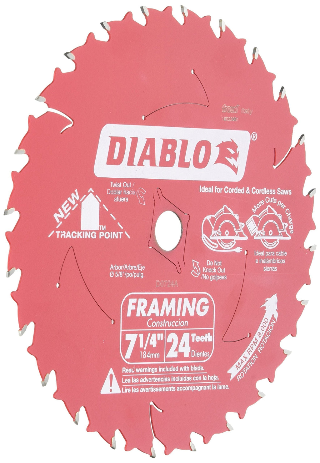 Freud D0724A Diablo 7-1/4-Inch 24 Tooth ATB Framing Saw Blade with 5/8-Inch and Diamond Knockout Arbor - NewNest Australia