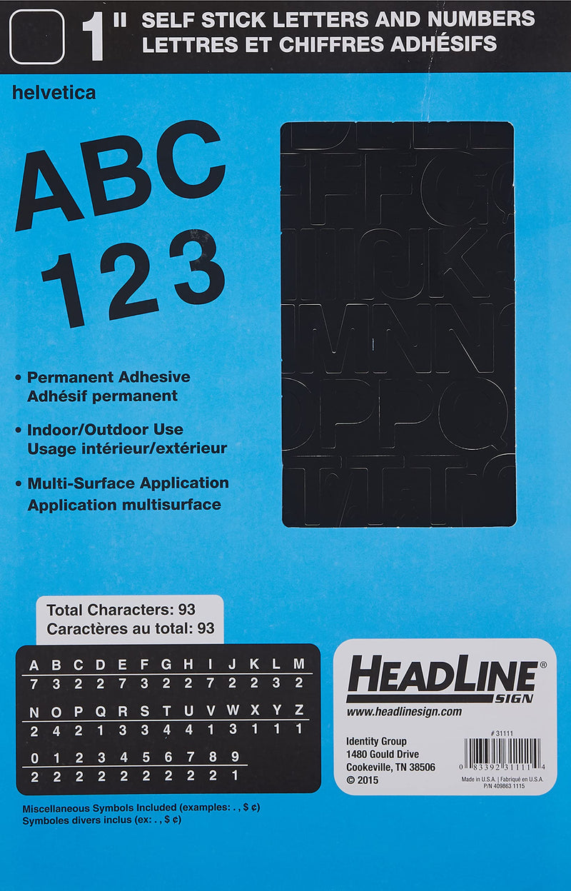 Headline Sign 31111 Stick-On Vinyl Letters and Numbers, Black, 1-Inch - NewNest Australia