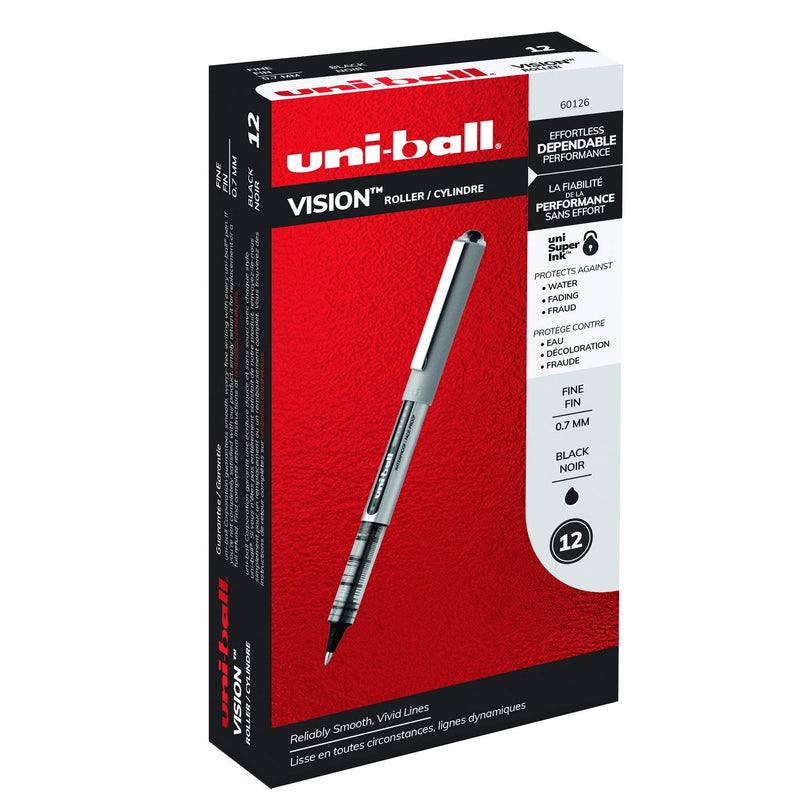 uni-ball Vision Rollerball Pens Fine Point, 0.7mm, Black, 12 Pack 1 - NewNest Australia