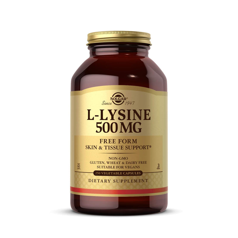 Solgar L-Lysine 500 mg, 250 Vegetable Capsules - Enhanced Absorption & Assimilation - Promotes Integrity of Skin & Lips - Collagen Support - Amino Acids - Non-GMO, Vegan, Gluten Free - 250 Servings 250 Count (Pack of 1) Standard Packaging - NewNest Australia