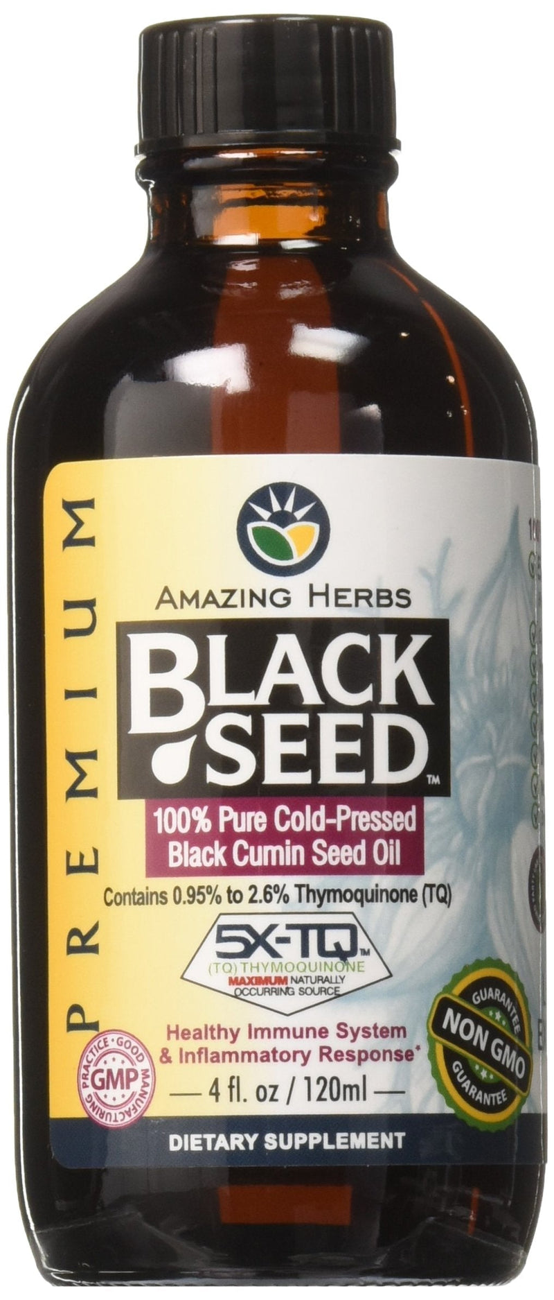 Amazing Herbs Premium Black Seed Oil - Cold Pressed Nigella Sativa Aids in Digestive Health, Immune Support, Brain Function, Joint Mobility, Gluten Free, Non GMO - 4 Fl Oz - NewNest Australia