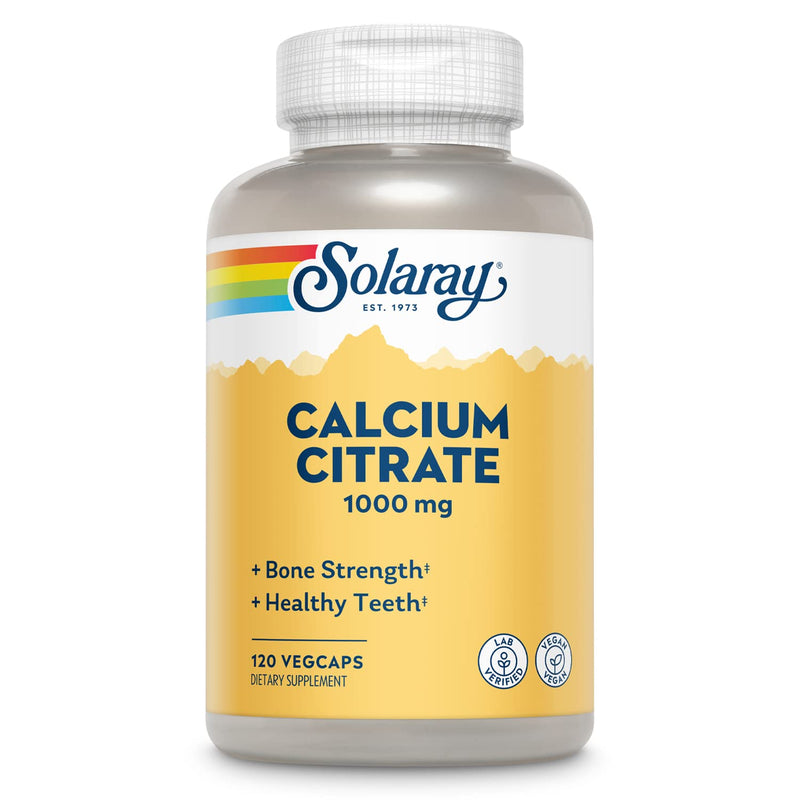 Solaray Calcium Citrate 1000mg, Chelated Calcium Supplement for Bone Strength, Healthy Teeth & Nerve, Muscle & Heart Function Support, Easy to Digest, 60-Day Guarantee, Vegan, 30 Servings, 120 VegCaps 120 Count (Pack of 1) - NewNest Australia