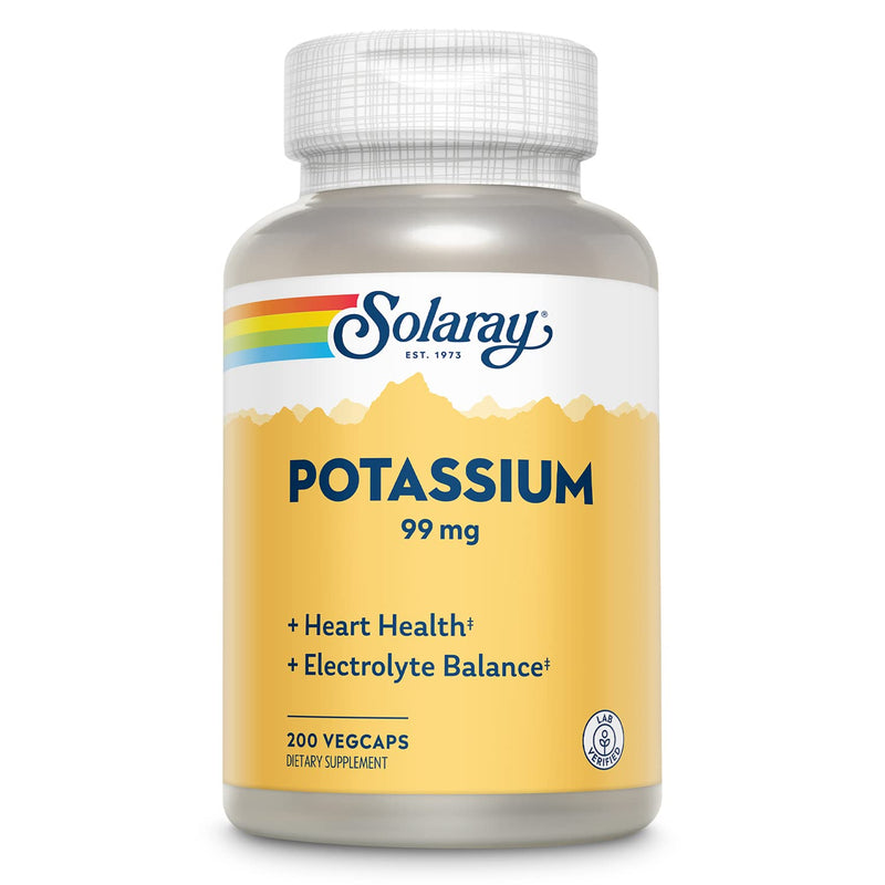 Solaray Potassium 99 mg, Fluid & Electrolyte Balance Formula, Cardiovascular, Nerve & Muscle Health Support, 200 VegCaps - NewNest Australia