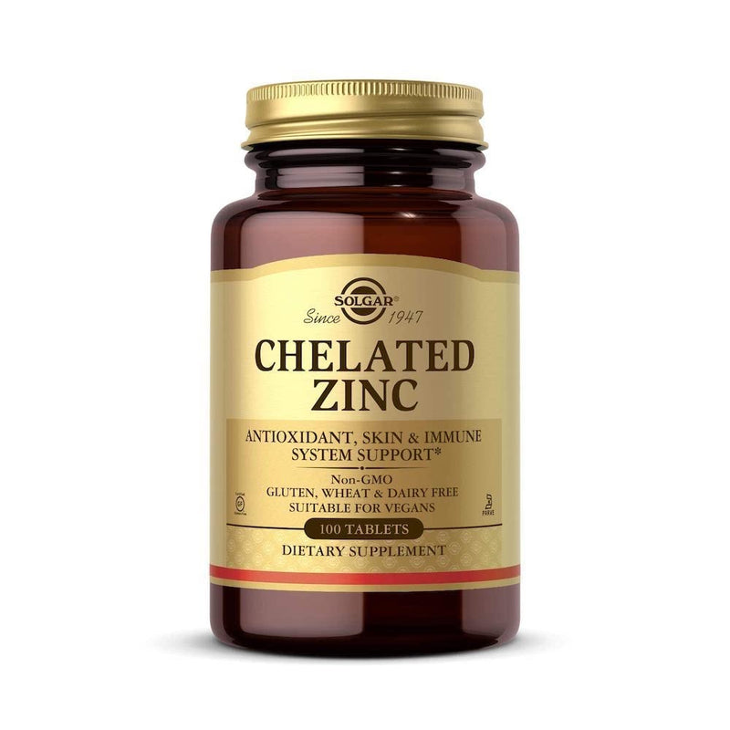 Solgar Chelated Zinc, 100 Tablets - Zinc for Healthy Skin - Supports Cell Growth & DNA Formation - Exerts Antioxidant Activity - Supports A Healthy Immune System - Non GMO, Gluten Free - 100 Servings 100 Count (Pack of 1) Standard Packaging - NewNest Australia