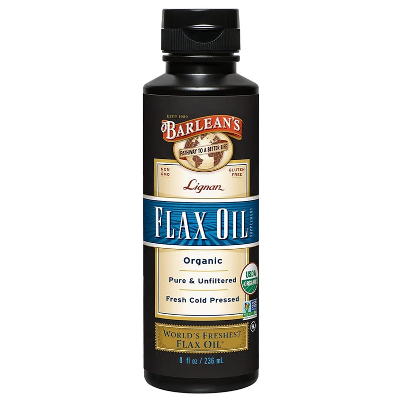 Barlean's Lignan Flaxseed Oil from Cold Pressed Flax Seeds - 7,230mg ALA Omega 3 Fatty Acids for Improving Heart Health - Vegan, USDA Organic, Non GMO, Gluten Free - 8-Ounce Lignan Flax Oil 8 Ounce - NewNest Australia