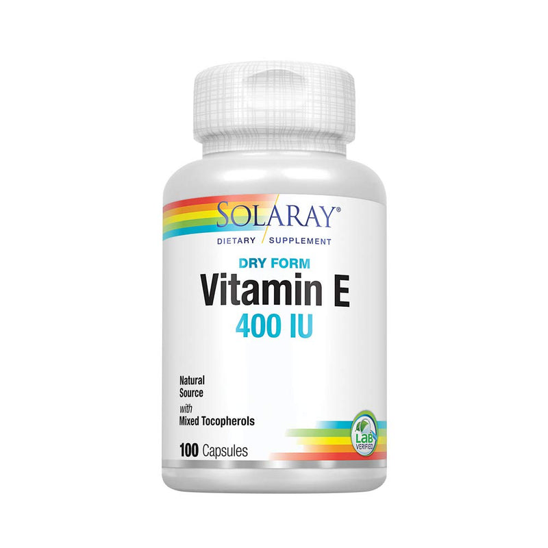 Solaray Vitamin E, Dry 400 IU w/Mixed Tocopherols | Non-Oily | Healthy Cardiac Function, Antioxidant Activity & Skin Health Support | 100 Capsules - NewNest Australia