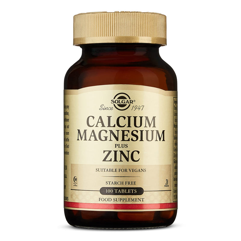 Solgar Calcium Magnesium Plus Zinc, 100 Tablets - Promotes Healthy Bones and Teeth - Supports Nerve & Muscle Function - Non GMO, Vegan, Gluten Free, Dairy Free, Kosher, Halal - 33 Servings 100 Count - NewNest Australia