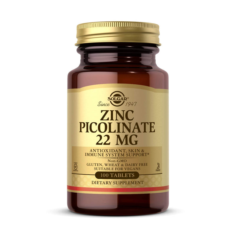 Solgar Zinc Picolinate 22 mg, 100 Tablets - Promotes Healthy Skin - Supports Immune System, Normal Taste & Vision - Antioxidant - Non GMO, Vegan, Gluten Free, Dairy Free, Kosher - 100 Servings - NewNest Australia