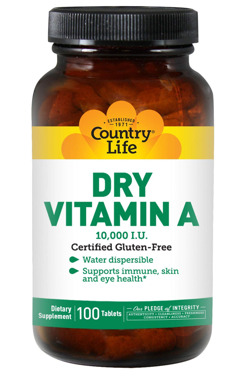 Country Life, Dry Vitamin A 10,000 I.U, Tablets, 100-Count - NewNest Australia