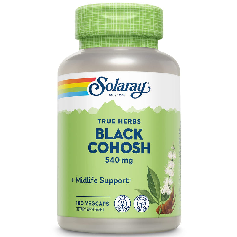 Solaray Black Cohosh 540 mg | Womens Health & Menopause Support Supplement | Whole Root | Non-GMO, Vegan & Lab Verified | 180 VegCaps - NewNest Australia