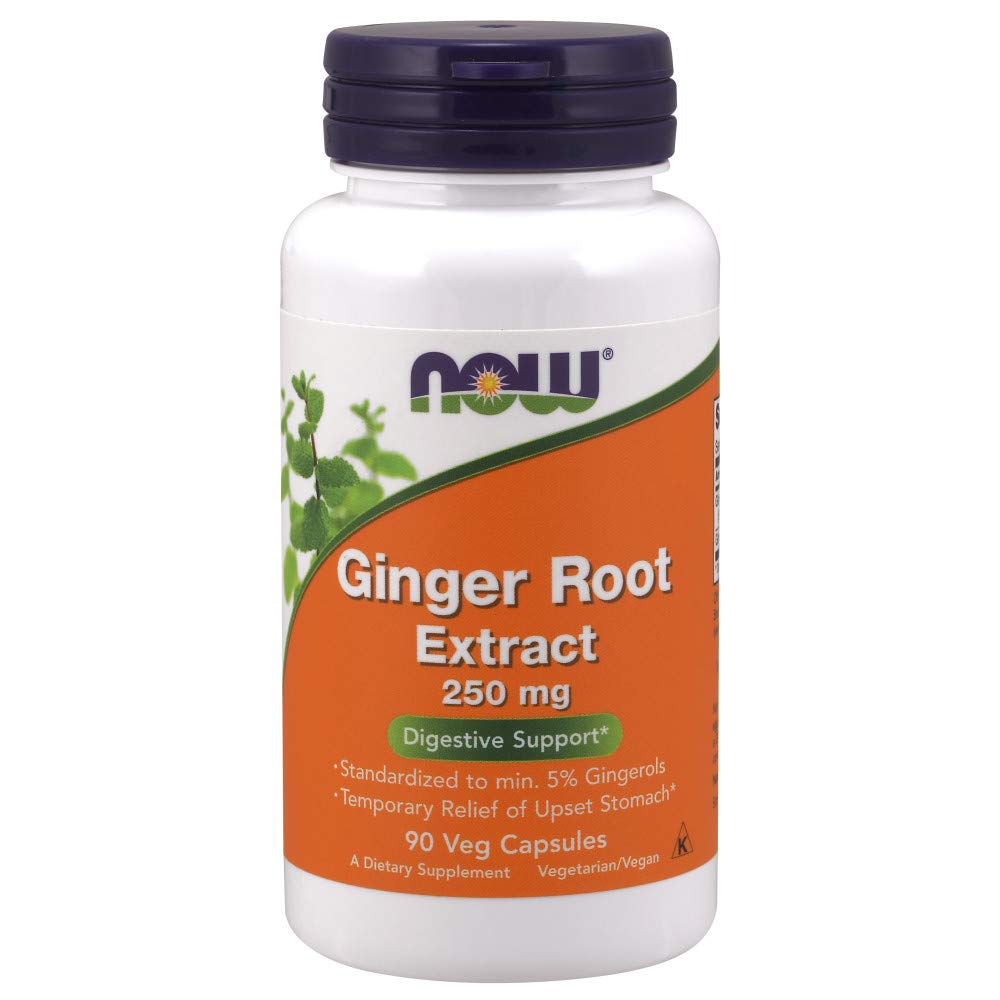 NOW Supplements, Ginger Root Extract 250 mg, Temporary Relief of Upset Stomach*, Digestive Support*, 90 Veg Capsules - NewNest Australia