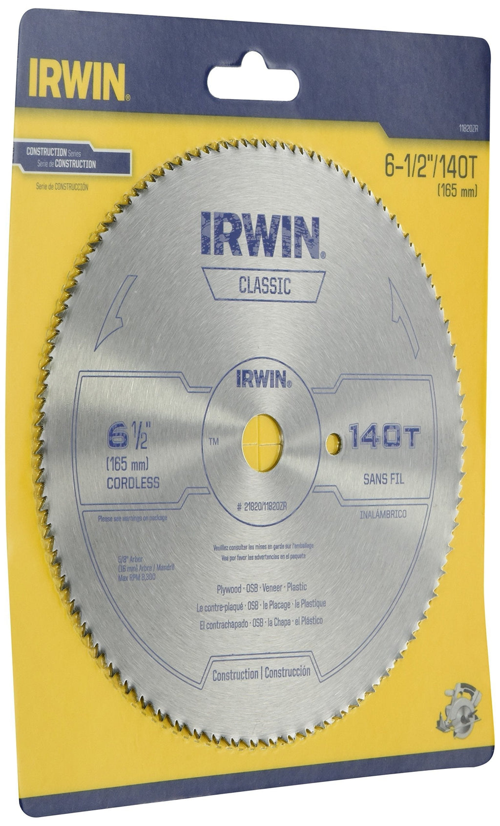 Irwin 11820ZR 6-1/2-Inch 140 Tooth TFG Plastic, Plywood, and Veneer Cutting Saw Blade with 5/8-Inch Arbor 6-1/2" 140T Classic - NewNest Australia