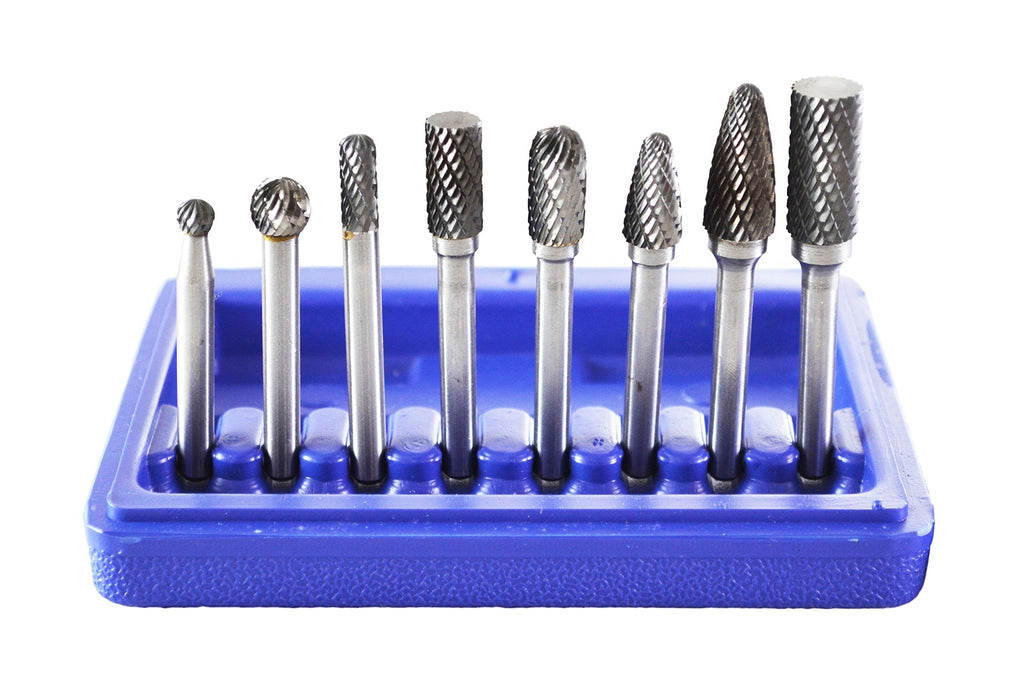 Astro Pneumatic Tool 2181 8-Piece Double Cut Carbide Rotary Burr Set 1/4" Shank in Blow Molded Case Standard length - NewNest Australia