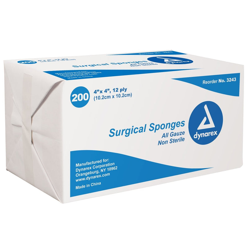 Dynarex Surgical Gauze Sponges, Non-Sterile Pads for General Cleaning and Wound Packing, Made from 100% Absorbent Cotton, 4" x 4," 12-Ply and Latex-Free, 1 Box of 200 Dynarex Surgical Gauze Sponges - NewNest Australia