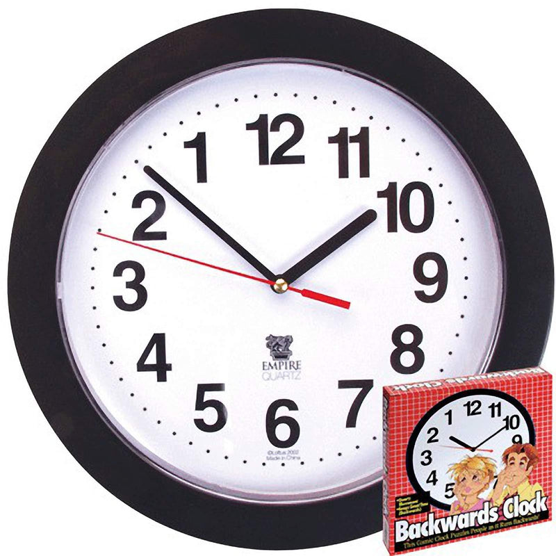 NewNest Australia - Black Backwards Wall Clock, Runs Counterclockwise and Reverse 