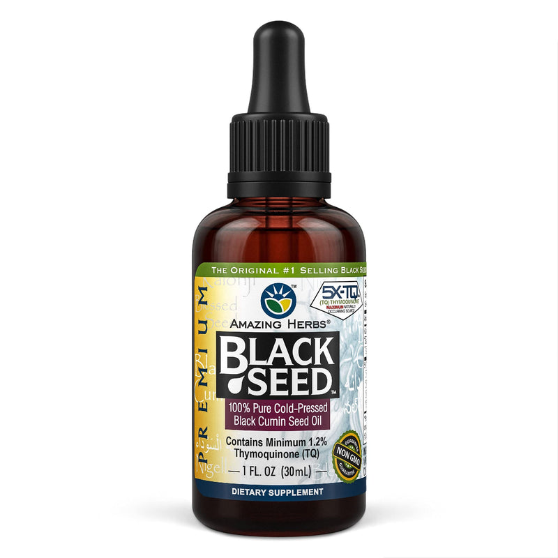 Amazing Herbs Premium Black Seed Oil - Cold Pressed Nigella Sativa Aids in Digestive Health, Immune Support, Brain Function, Joint Mobility, Gluten Free, Non GMO - 1 Fl Oz - NewNest Australia