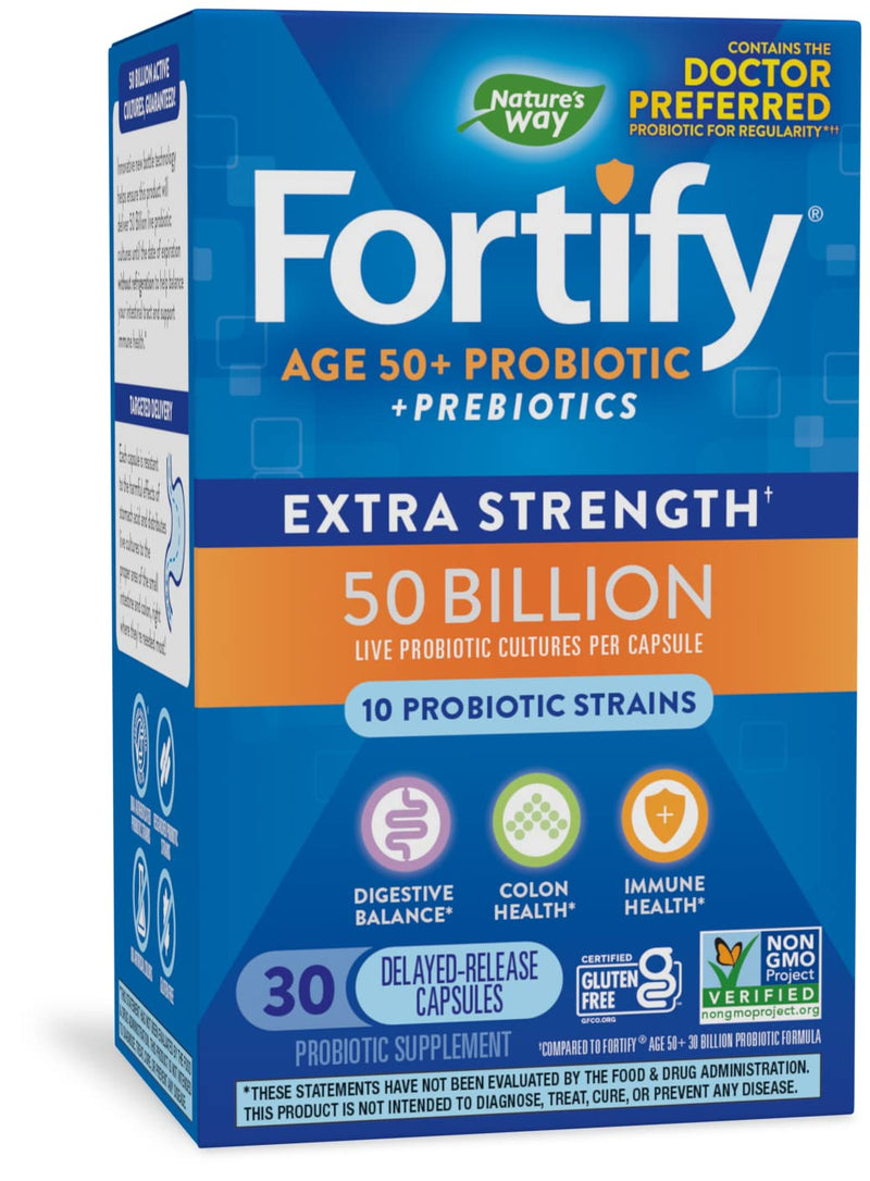 Nature’s Way Fortify Extra Strength 50+ Daily Probiotic, 50 Billion Live Cultures, 11 Strains, Prebiotic, 30 Capsules 30 Count - NewNest Australia