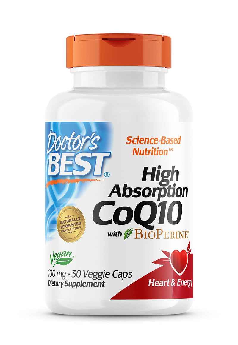 Doctor's Best High Absorption CoQ10 with BioPerine, Vegan, Gluten Free, Naturally Fermented, Heart Health & Energy Production, 100 mg 30 Veggie Caps 30 Count (Pack of 1) - NewNest Australia