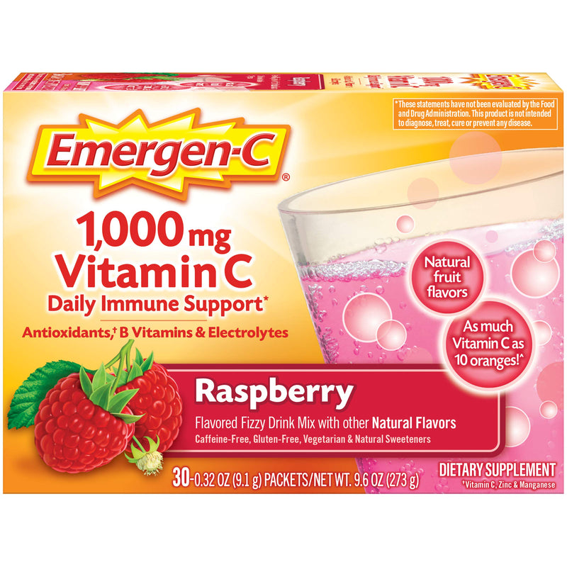 Emergen-C 1000mg Vitamin C Powder, with Antioxidants, B Vitamins and Electrolytes, Immunity Supplements for Immune Support, Caffeine Free Fizzy Drink Mix, Raspberry Flavor - 30 Count/1 Month Supply 0.32 Ounce (Pack of 30) - NewNest Australia