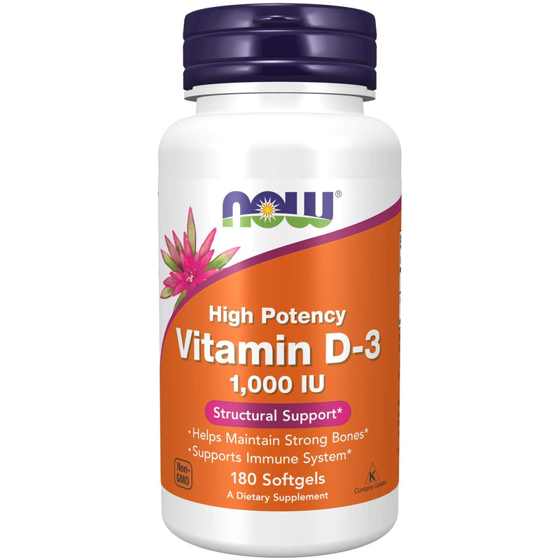 NOW Supplements, Vitamin D-3 1,000 IU, High Potency, Structural Support*, 180 Softgels 180 Count (Pack of 1) - NewNest Australia