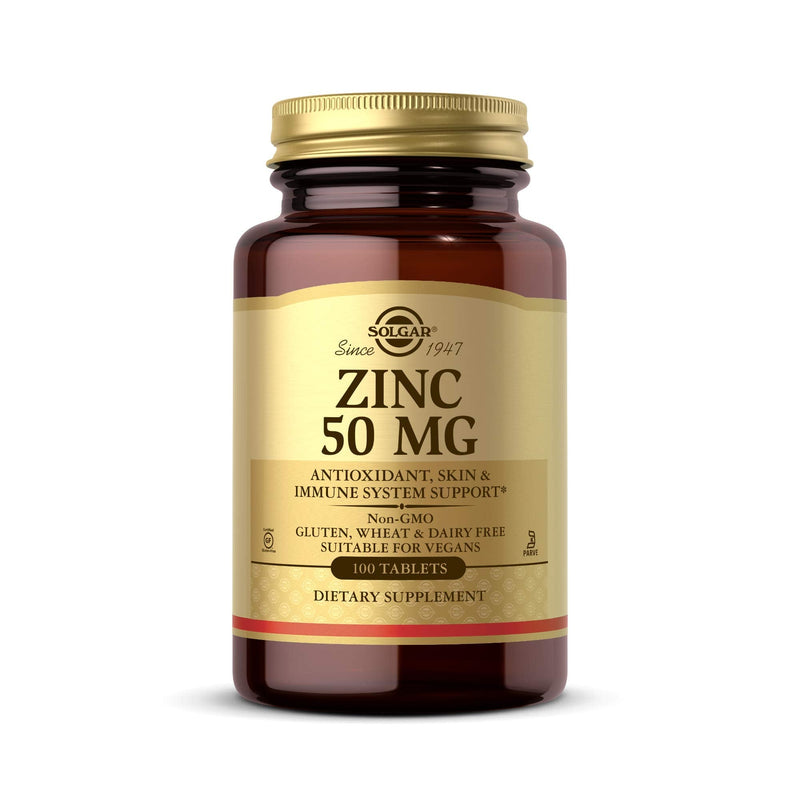 Solgar Zinc 50 mg, 100 Tablets - Zinc for Healthy Skin, Taste & Vision - Immune System & Antioxidant Support - Supports Cell Growth & DNA Formation - Non GMO, Vegan, Gluten Free - 100 Servings 100 Count (Pack of 1) - NewNest Australia