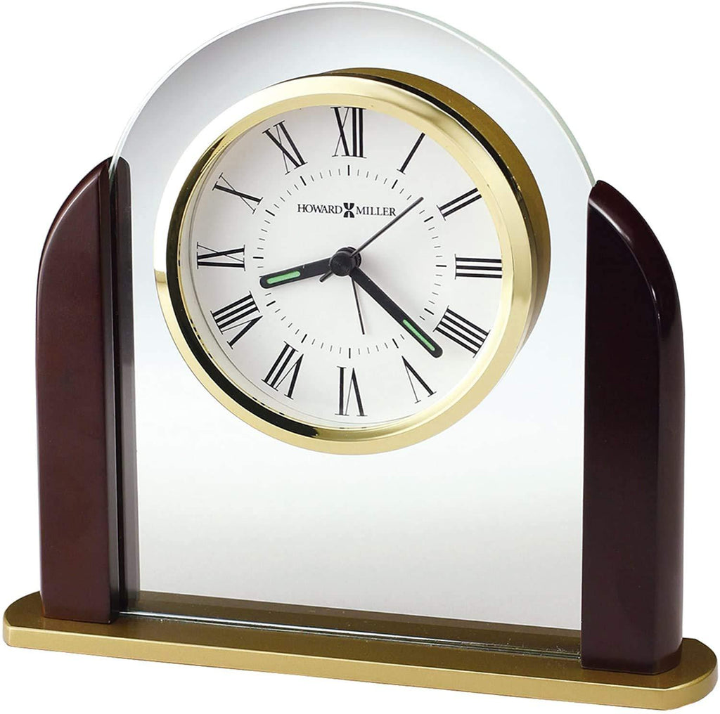 NewNest Australia - Howard Miller Derrick Table Clock 645-602 – Modern Glass Arch Home Decor with Quartz Alarm Movement 