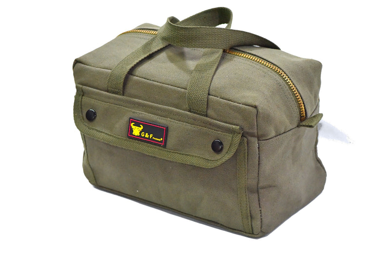 G & F Products Government Issued Style Mechanics Heavy Duty Tool Bag with Brass zipper and side pockets, tool bag for cars, drill, garden, and electrician. Olive Green , 11" x 7" x 6" - NewNest Australia
