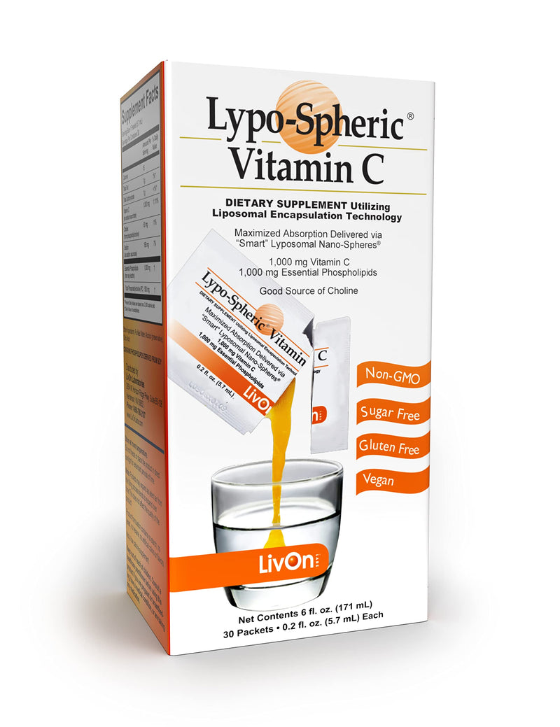 Lypo–Spheric Vitamin C – 30 Packets – 1,000 mg Vitamin C & 1,000 mg Essential Phospholipids Per Packet – Liposome Encapsulated for Improved Absorption – 100% Non–GMO - NewNest Australia