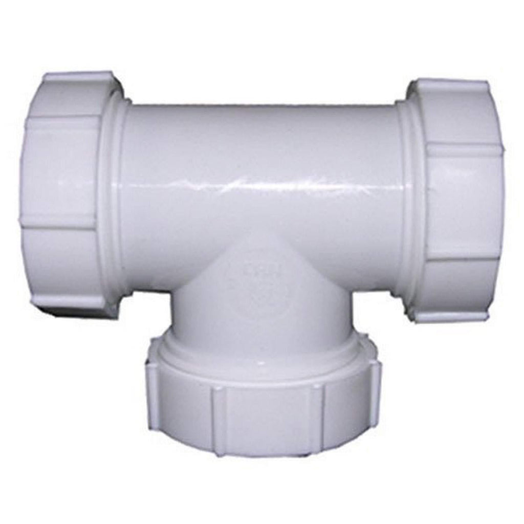 LASCO 03-4277 White Plastic Tubular 1-1/2-Inch Slip Joint Tee with Nuts and Washers - NewNest Australia