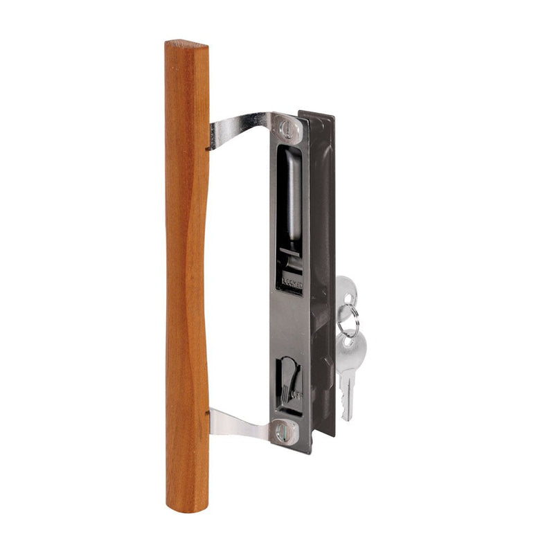 PRIME-LINE C 1032 Keyed Sliding Glass Door Handle Set – Replace Old or Damaged Door Handles Quickly and Easily –Wood & Black Painted Diecast, Hook Style, Flush Mount (Fits 6-5/8” Hole Spacing) - NewNest Australia