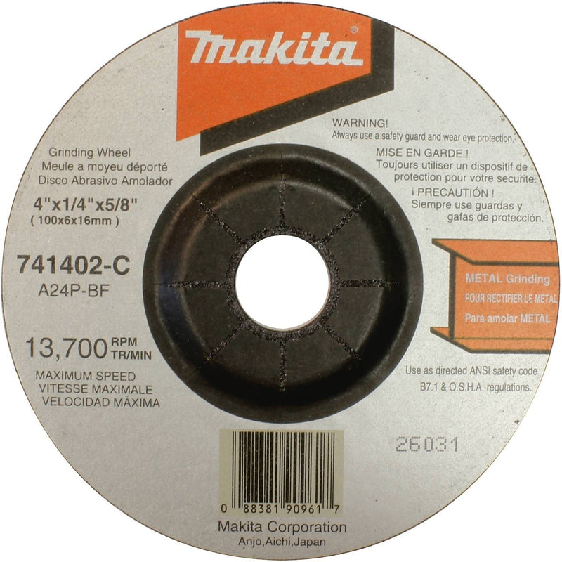 Makita 741402-9AP 4" x 5/8" x 1/4" Grinding Wheel, 24 Grit, General Purpose Metal, 5/Pk - NewNest Australia