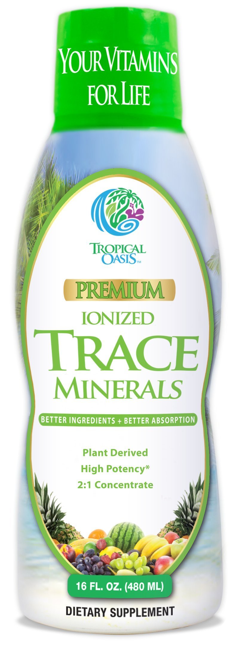Tropical Oasis - Premium Ionized Plant Based Trace Minerals Liquid Formula- 74 essential minerals in liquid form for up to 96% Absorption - 16 oz, 32 servings - NewNest Australia
