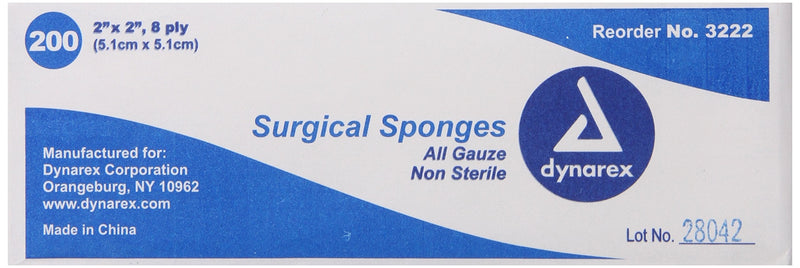 Dynarex Non-Sterile Gauze Sponge, 2x2 Inch, 200 Count 200 Count (Pack of 1) - NewNest Australia