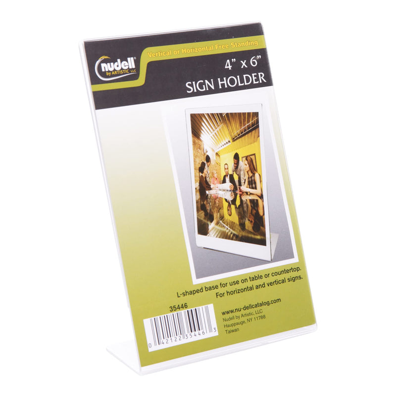 NuDell 4" x 6" L-Shaped Slanted Sign Holder - Self-Standing Ad Frame, Clear (35446) 4-inch x 6-inch - NewNest Australia