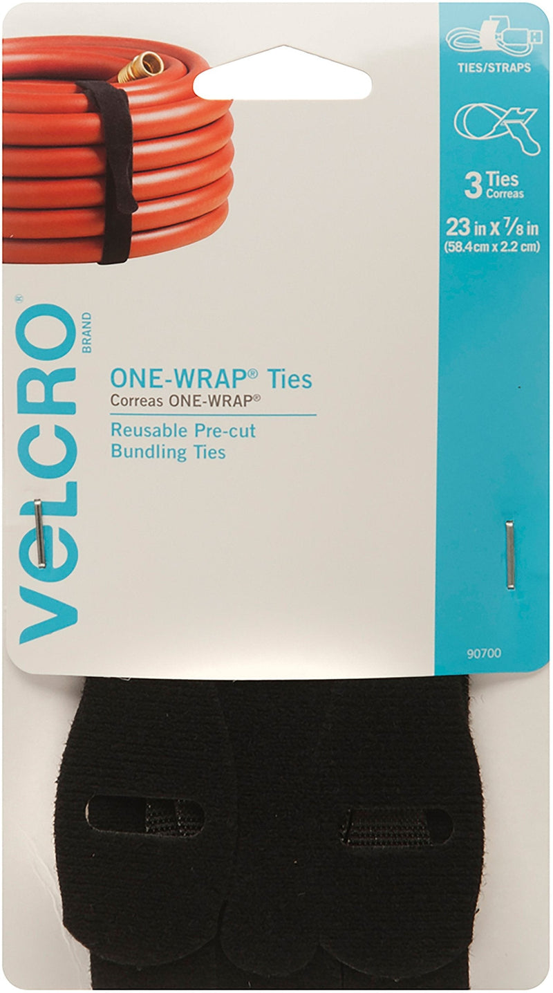 VELCRO Brand ONE-WRAP Ties | Reusable Pre-cut and Self Gripping | For Bundling Hoses, Wood, Heavy Duty Extension Cords | 3 Ct 23” x 7/8” | Black - 90700 3 Ties - NewNest Australia